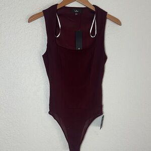 NEW Lulus Burgundy Wine Square Neck Sleeveless Bodysuit XS NWT